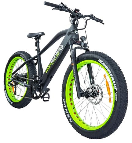 Highphoria Elektrofahrrad Erwachsene 26 Zoll, 250W 25 km/h E-Bike mit, Batterie, Starker Motor, Kettenschaltung, Fat Tire E-Mountainbike mit Hydraulische Federgabel Pedelec(Schwarz-Grün)