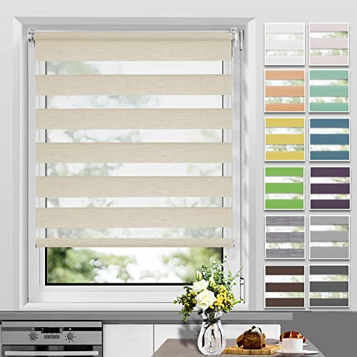 Allesin Doppelrollo Klemmfix ohne Bohren & mit Bohren, Duo Rollos für Fenster und Tür, Klemmrollo Fensterrollo lichtdurchlässig, Sichtschutz und Sonnenschutz, 50x200cm (BxH), Leinen