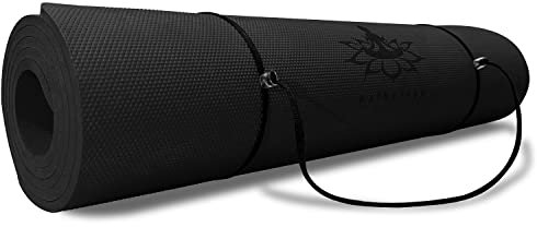 Hatha Yoga Dicke TPE-Yogamatte, 183 x 68 x 0,6 cm, rutschfest, umweltfreundlich, für Yoga, Pilates und Bodentraining (schwarz)
