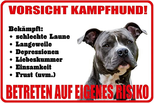 Aus Holz 20x30cm Vorsicht Kampfhund bekämpft schlechte Laune Langeweile Depresionnen Liebes Kummer Einsamkeit Betreten auf eigene Gefahr Tierliebe Ironie