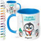 True Statements Weihnachtstasse mit Namen personalisiert „Fröhliche Weihnachten“ - mit Pinguin-Motiv - 330ml Keramik Kaffeebecher mit Spruch - Geschenk zu Weihnachten (Cambridge Blau)