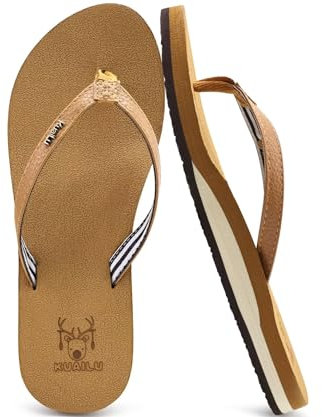 KuaiLu Flip Flops Damen Weich Stoff Zehentrenner Frauen Bade Sandalen Bequeme Füße Badelatschen Yoga Matte Fussbett Sommer Strand Zehensandalen Rutschfest Gummi Indoor Outdoor Khaki 38
