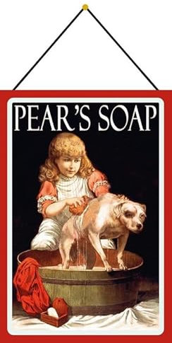 Metall Schild 20x30cm mit Kordel Pears Soap Seife Wanne Hund Retro Blechschild