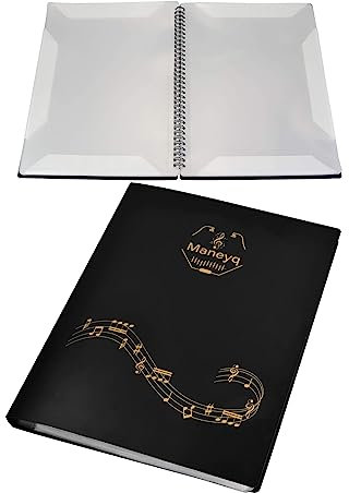 Musik Datei Ordner A4, Notenhefter Klavier Schwarz Weiß mit 20 Páginas/40 Hüllen, Wasserdicht Musik Dokumentenmappe Halter, Ordner A4 Noten für Notenblätter Musiker, Notiz ohne Entnahme (Schwarz)