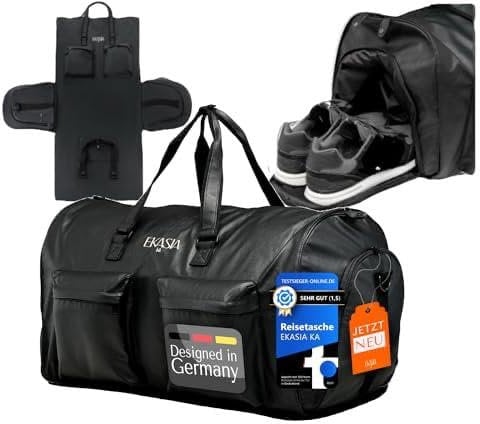 EKASIA Reisetasche Kleidersack Handgepäck Herren Damen Schwarz XL Business Umhängetasche Faltbar Duffle Bag Weekender groß Seesack Travel Bag