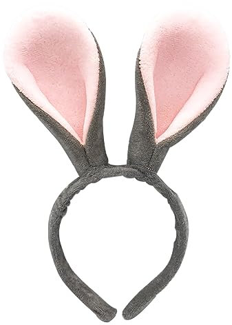 JITNGA 1 Stück Ostern Plüsch Hasenohren Stirnband Kaninchenohren Häschenohren Für Damen Herren Kinder Erwachsene Party Cosplay Kostüm Haarreifen Zubehör (Graues Stirnband Und Rosa Kaninchenohr)