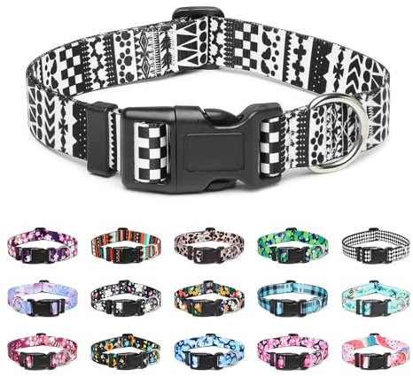 Mercano Hundehalsband Verstellbares, Weich Nylon Komfort & Robuster Gemustertes Hunde Halsband für Kleine Mittlere Große Hunde Welpen Katzen (M, Schwarz Weiß A)
