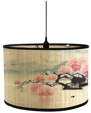 Morbuy Bambus Lampenschirm für Tischlampe, Chinesisch Stil Landschaft Muster Durchmesser 30cm Tischlampenschirm Holz Stehlampenschirme für Deckenleuchte Stehlampe Dekoration (Pflaumenbaum)