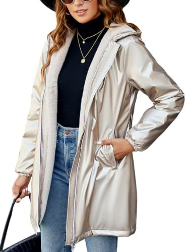 Geschallino Manteau Long et Léger pour Femme Vêtements Hiver Chauds à Capuche Doublés Sherpa Veste A3100 Doré XL