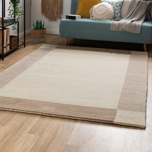 Steffensmeier Nepal Teppich Pali | Wolle, Beige, Größe: 250x350 cm Kurzflor Teppich für Wohnzimmer, Ethno Look