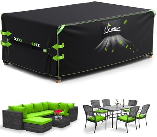 UIRWAY Housse Salon de Jardin avec évent d'air, 150x90x74cm, housse de mobilier de patio extérieur en polyester 420D robuste avec bandes réfléchissantes