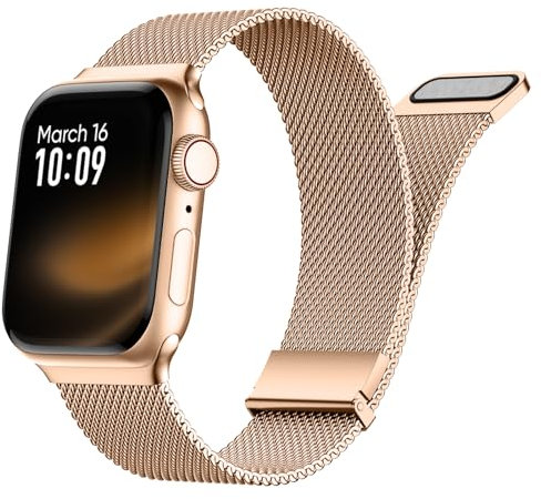 Finoriss Metallarmband Kompatibel mit Apple Watch Armband 41mm 40mm 38mm, Edelstahl Armband mit Magnetverschluss für Apple Watch SE Series 9 8 7 6 5 4 3 2 1, Rose Gold