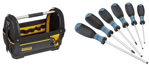 Stanley FatMax Werkzeugtrage Werkzeugtasche 48cm x 25cm x 33cm & HAZET Schraubendreher-Set 810SPC/6 6-teilig mit rutschfestem 3-Komponenten-Griff für hohe Kraftübertragung mattverchromte Oberfläche