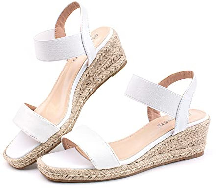 Sandale Femme Espadrille Sandales Femme Été Compensées Talon Ladies Sandals Escarpins Confortable Bout Fermé Talon Haut Mariage Blanc EU 38