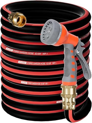 Strapazierfähiger Wasserschlauch, 30 m, 1,6 m, 1,6 cm (5/8 Zoll), flexibler Schlauch, 1,9 cm, 100 % massive Messingbeschläge, Outdoor-Gartenschlauch für Rasen, Boden, Hof, Gartenarbeit,