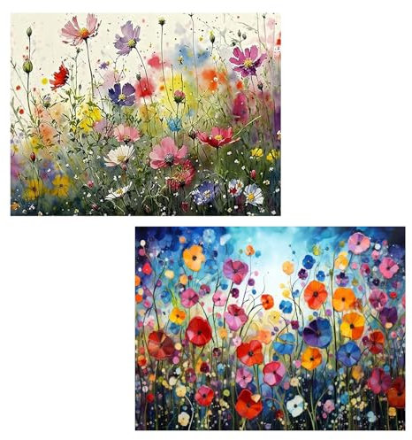 5D Diamond Painting Kit, 2 Pièces Peinture Diamant Fleurs, Broderie Diamant Adulte DIY Diamond Painting, Diamant Peinture Paysage Kit, Kit de Peinture à L'huile par Numéro pour Enfants, 30x40cm