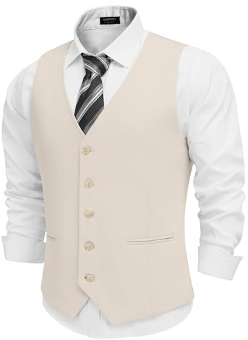 COOFANDY Herren Leinenweste Casual Leinen Slim Fit Anzugwesten Kleid Weste Hochzeit Business Abschlussball, Beige, XXX-Large