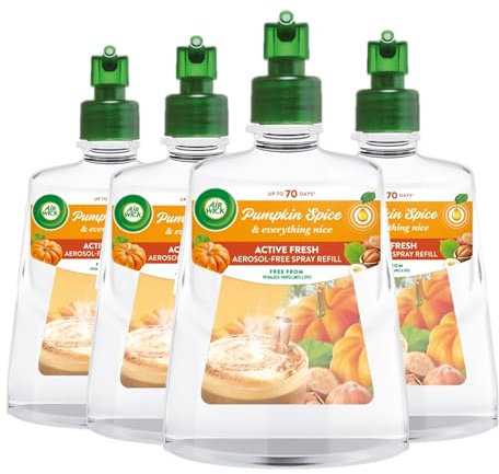 Air Wick Aerosol-Free Automatic Air Freshener Spray Refill, Pumpkin & Winter Spice, Pack 4 x 228ml, 24x7 Active Fresh Odour Neutraliser, Lasts Up to 280 Days, Air freshener For Home