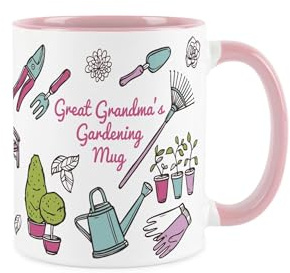 Purely Home Great Grandmas Gardening Mug - Gardening Accessories & Tools Presents - White & Pink Coffee/Tea Gift for Gardeners 11oz