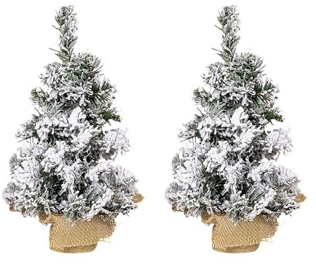 Piccolo Albero di Natale Floccato, Albero di Natale Artificiale, Mini Albero di Natale Artificiale Medio di Pino del Villaggio, Decorazioni per Feste in Plastica di Pino (11,8