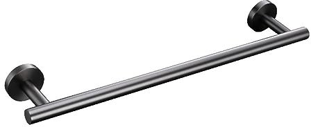 Ensemble de matériel de salle de bain moderne en acier inoxydable avec porte-serviettes, porte-papier toilette, barre de suspension et crochet, finition gris acier brossé.