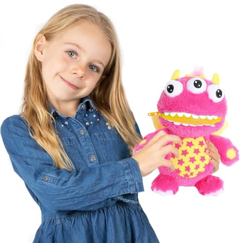 Worry Yummy Monster-Plüschtier für Kinder – 28 cm (11 Zoll) weiches Kuscheltier für Kinder – Angst-, Stress- und Furcht reduzierender Schlafbegleiter für Jungen und Mädchen – Rosa 'Luna'