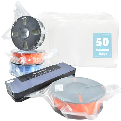 XIFOWE Lot de 50 sacs de rangement pour filament 3D, pompe électrique, pompe automatique de 65 kPa pour garder au sec et à la poussière, aspirateur rapide, parfait pour le stockage des filaments