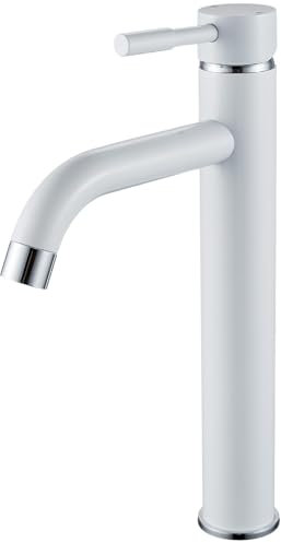 Rubinetto Bagno Lavabo Alto Bianco, F-DEEN Miscelatore Monocomando per il Lavabo in Bagno in ottone, Acqua Calda e Fredda