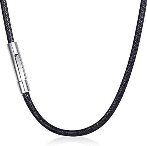 3mm Width Leather Cord, Wax Leather Rope Chain, Waterproof Black Cord, 51cm Necklace String, Artificial Braided Rope, With Stainless Steel Clasp, For Men and Women