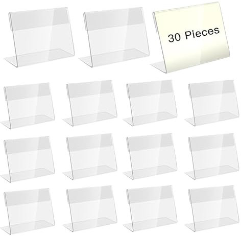 30 Stück Acryl Etikettenhalter Buffet Schilder Preisschilder Aufsteller Namensschilder Tisch Acryl Aufsteller Transparent Halter Visitenkarten-Display für büro Ladengeschäft und Supermarkt (10 x 7cm)