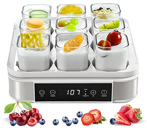 YCNLYSSR Yogurtera automática Digital con Control de Temperatura y Tiempo Ajustables, jarras de Vidrio, yogurtera de Acero Inoxidable para el hogar, yogurtera orgánica, Quesera, natto Maker