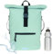 Rucksack Herren Plane Time Bag Kurierrucksack Roll-Top Fahrradrucksack Sport Fitness Damen 23 Liter A4 12821 + Flasche (Pastell Mint Grün (1) 12825)