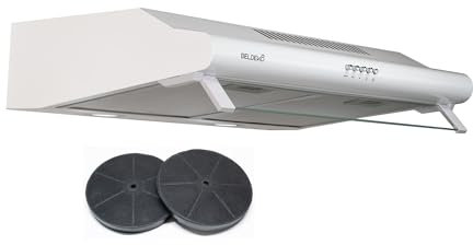 Hotte casquette visière BELDEKO 60 cm – Blanc – Double moteurs 200 W – Débit jusqu’à 435 m³/h – 3 vitesses – Éclairage LED – Évacuation ou recyclage – Marque française