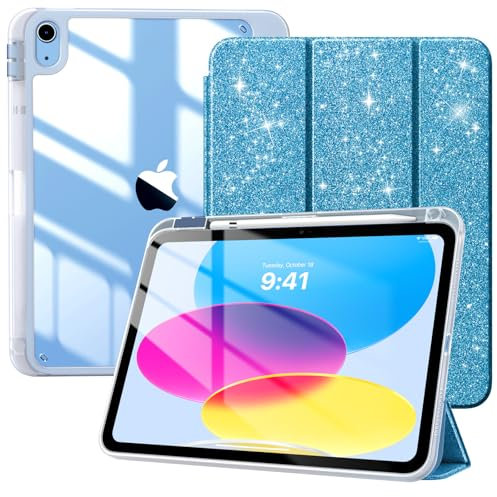 TiMOVO Funda para iPad A16 11ª Generación 11 Pulgadas 2025, iPad 10ª Generación 10,9 2022 con Ranura de Lapiz, Cubierta Delgada de Carcasa Trasera Transparente Auto Estela/Sueño, Azul Brillo