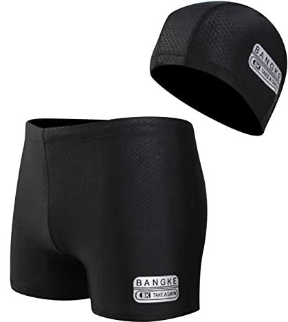 Bañador Natacion Hombre Boxer con Sombrero Traje de Baño Piscina de Secado Rápido Bañadores Negro Transpirable Pantalon Corto Deporte de Natación para Hombre Surf Playa