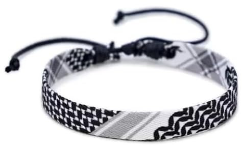 Keffiyeh Bracelet Handmade Woven Design Palestine Black and White Traditional Pattern Adjustable Fit For Men And Women