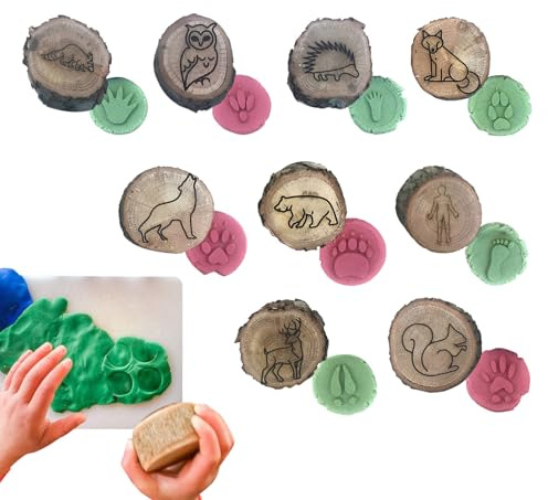 Tierfußabdruck-Stempel – pädagogisches Knete-Werkzeug, hölzerne Tierspurstempel | Von der Natur inspirierte Bastelstempel, Lernaktivität für Kinder, Waldtier-Abdrücke, Tonabdruck-Set
