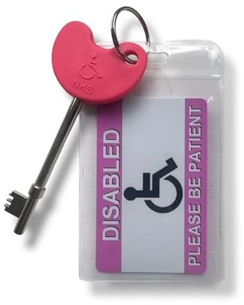 Pinker NKS Schlüssel für Behinderten-Toiletten, öffnet über 10.000 Behinderten-Toiletten mit rosa Behindertenkarte, flexibler Brieftasche und Schlüsselring