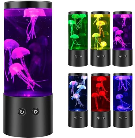JOPWUE Quallenlampe mit 7 Farbwechseln, Quallen-Lavalampe Aquarium Sensorische Lichter, USB/Batteriebetrieben Tischlampen für Wohnzimmer Schlafzimmer Büro Dekoration, Weihnachten, Geburtstagsgeschenke