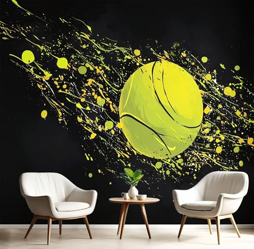 Wandbilder Fototapete Grün Personalisiertes Tennis,3D Effekt Tapete Bewegungskunst,Seidenwandbilder Für Wohnzimmer Schlafzimmer Kinderzimmer Esszimmer Tv Hintergrund Wanddekoration,200X140Cm