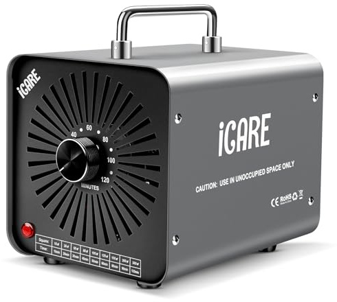ICARE Generatore di ozono 48.000 mg/h, macchina per ozono professionale, purificatore d'aria O3 ad alta capacità, eliminazione degli odori con timer, eliminatore di odori portatile per la casa
