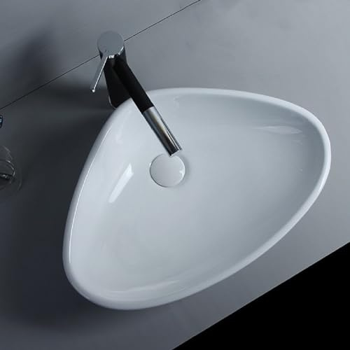 Lavandino Da Appoggio For Bagno, Lavabo Triangolare In Ceramica, Lavabo Angolare Sopra Il Piano, Moderni Lavabi A Consolle For Piccoli Appartamenti(White A,59x39x14cm)