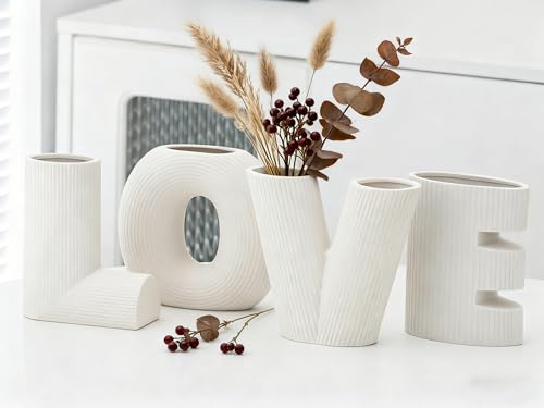 VASETOPIA Kreative Vasen 4 Stück für Moderne Home Decor, Love Blumenvasen für Pampasgras Dekoration, Wohnzimmer Ästhetik(07 Weiß)