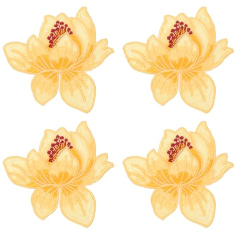 sourcing map Lotus Iron on Patches, 8x8cm Blooming Lotus Embroidered Applique Flower Sew on Badge Patch for Clothing Backpacks Jackets Hats Repairing Decoration, 4pcs, Yellow