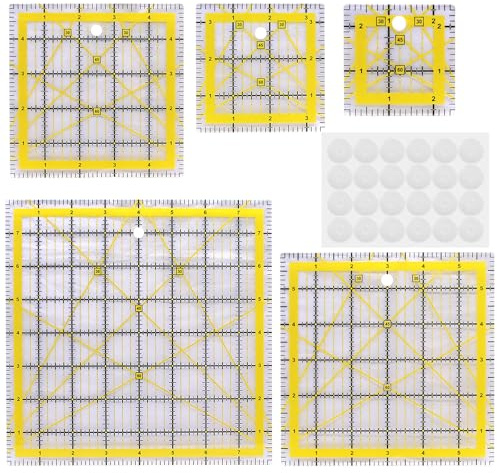 ZHIYUQL® 5 Stück Patchwork Lineal, Quilt Lineal Nähzubehör, Geodreieck Groß, Nählineal mit Winkelanzeigen Bügellineal Hitzebeständig Handmaß Nähen Rutschfeste Griffe für Stoffhandwerk DIY (Gelb)