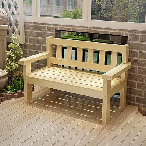 SXKLYRF Gartenbank Holz Wetterfest für Drinnen und Draußen, Holzbank Outdoor mit Rücken- und Armlehnen, Rustikales Landhausdesign(Beige,160x50x80cm/63x20x31in)