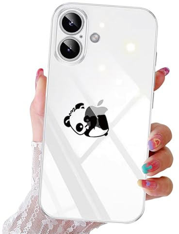 Alihtte Crystal Clear Hülle für iPhone 17, Klare stoßfeste dünne Silikon Mode Chic Herz Muster Kratzfest Transparent TPU Handyhülle Schutzhülle für iPhone 17, Klar, Panda-3