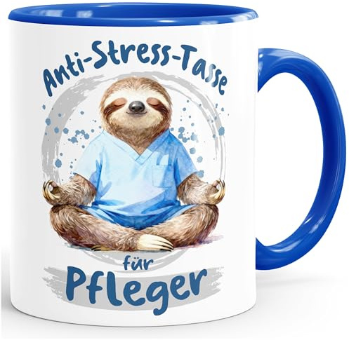 MoonWorks® Kaffee-Tasse Geschenk Pfleger Anti Stress Bürotasse Faultier Lustig Arbeit Job Keramikbecher Weiss-innen-royal standard