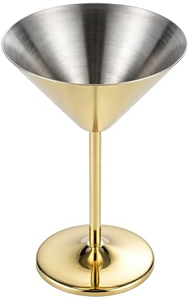 Gurlideo Bicchieri da Martini in acciaio inox con stelo in metallo, per margarita, Manhattan, champagne, bar, feste (bicchiere da Martini in acciaio inox dorato)