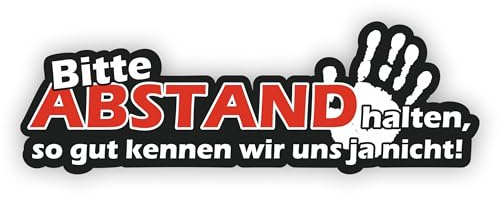 confox – Autoaufkleber „Bitte ABSTAND halten, so gut kennen wir uns ja nicht!“ (Handabdruck) – wetterfest & UV-beständig – Premium-Vinyl-Sticker für Auto, Wohnmobil & Wohnwagen – 20,5 × 6,5 cm